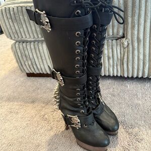 Demonia MUERTO-2028 PLATFORM KNEE HIGH BOOTS